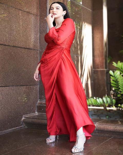 Red Modal Satin Maxi Dress